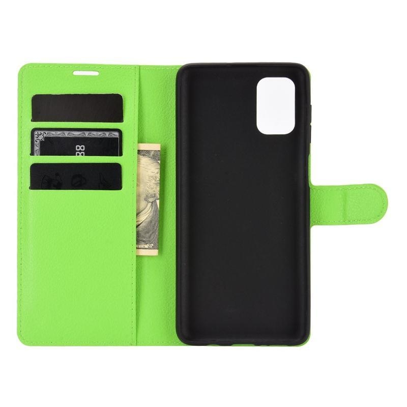 Litchi PU kožené peněženkové pouzdro na mobil Samsung Galaxy M51 - zelené