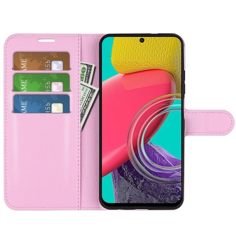 Litchi PU kožené peněženkové pouzdro na mobil Samsung Galaxy M53 5G - růžové