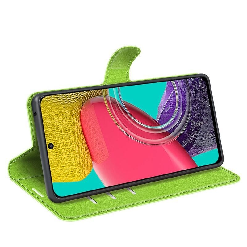 Litchi PU kožené peněženkové pouzdro na mobil Samsung Galaxy M53 5G - zelené