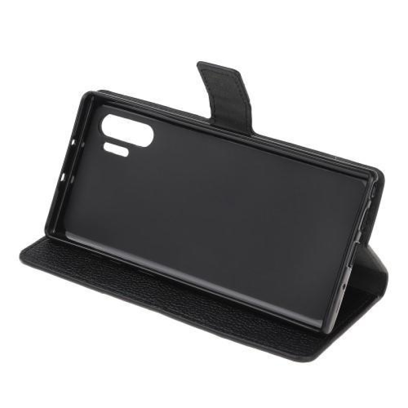 Litchi PU kožené peněženkové pouzdro na mobil Samsung Galaxy Note 10 Plus - černý