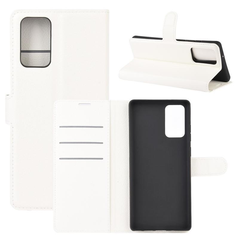 Litchi PU kožené peněženkové pouzdro na mobil Samsung Galaxy Note 20/Note 20 5G - bílé