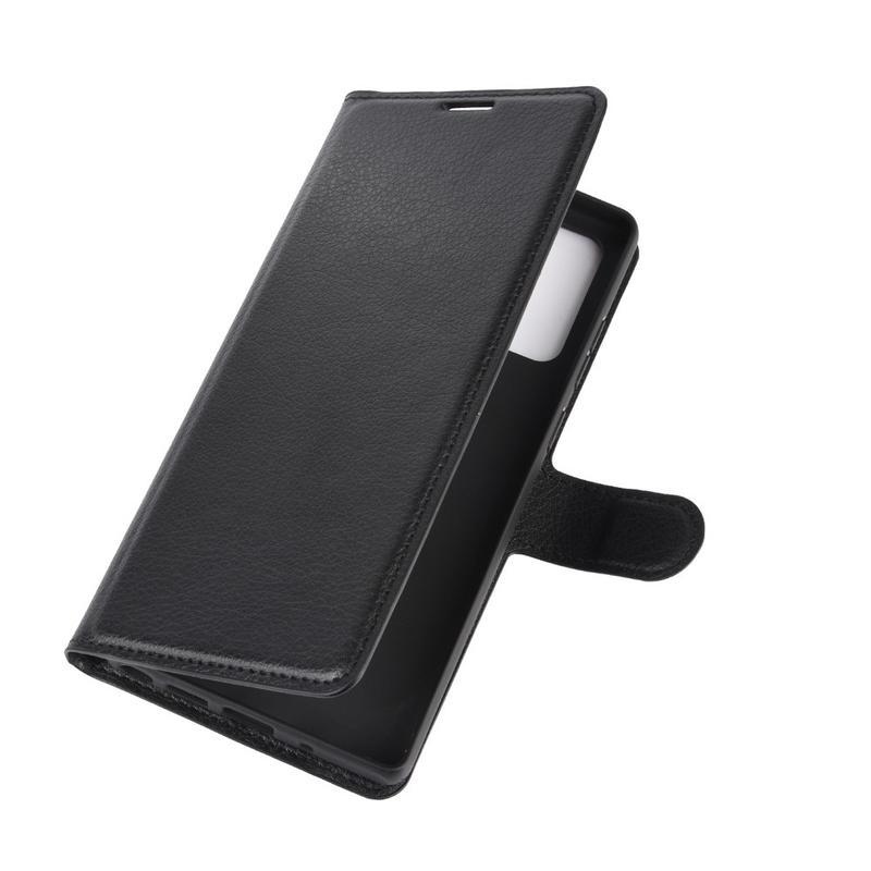 Litchi PU kožené peněženkové pouzdro na mobil Samsung Galaxy Note 20/Note 20 5G - černé