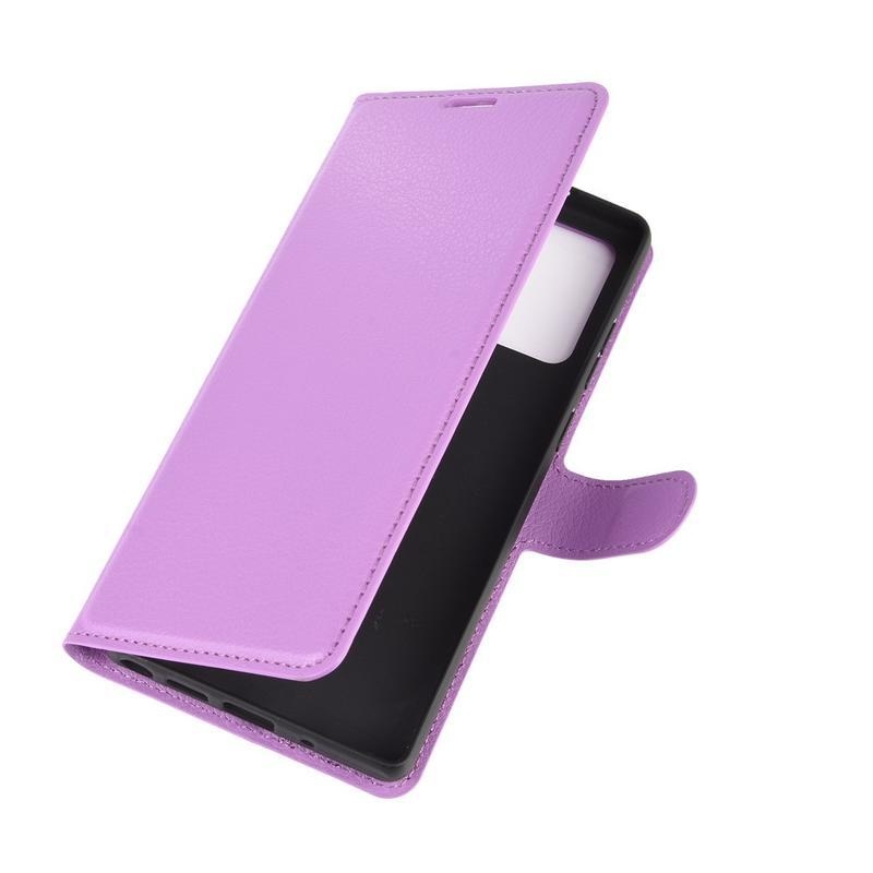 Litchi PU kožené peněženkové pouzdro na mobil Samsung Galaxy Note 20/Note 20 5G - fialové