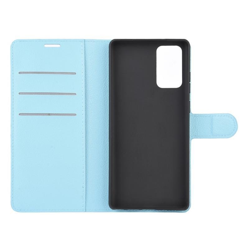 Litchi PU kožené peněženkové pouzdro na mobil Samsung Galaxy Note 20/Note 20 5G - modré