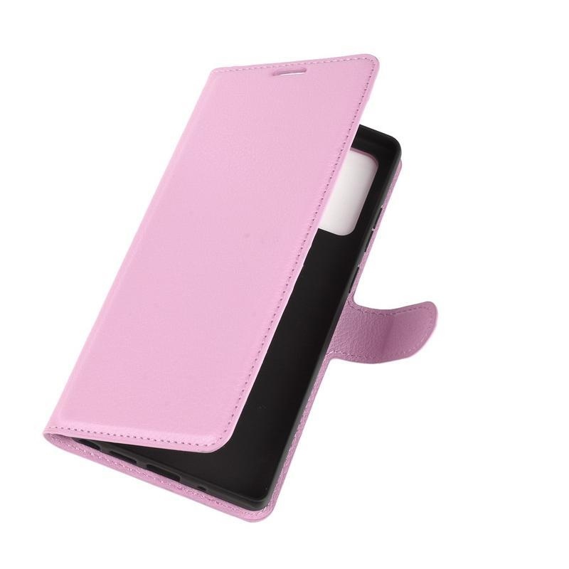 Litchi PU kožené peněženkové pouzdro na mobil Samsung Galaxy Note 20/Note 20 5G - růžové