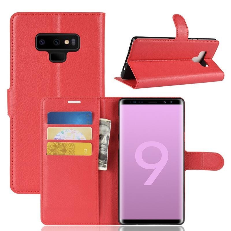 Litchi PU kožené peněženkové pouzdro na mobil Samsung Galaxy Note 9 - červené