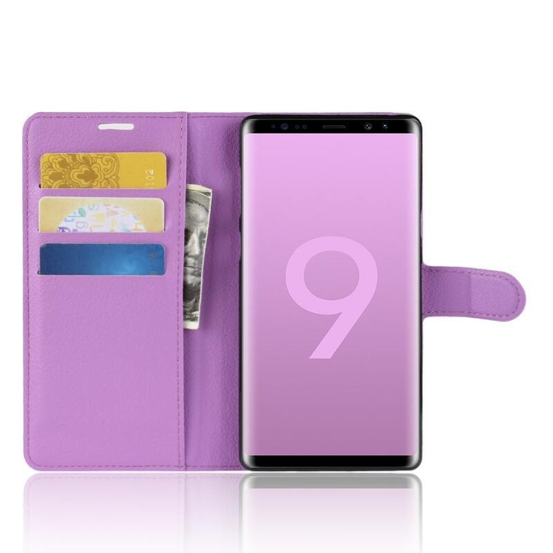 Litchi PU kožené peněženkové pouzdro na mobil Samsung Galaxy Note 9 - fialové
