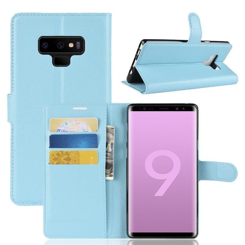 Litchi PU kožené peněženkové pouzdro na mobil Samsung Galaxy Note 9 - modré