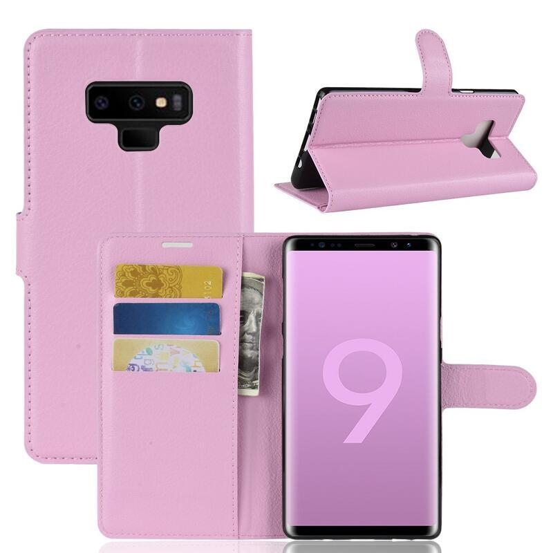 Litchi PU kožené peněženkové pouzdro na mobil Samsung Galaxy Note 9 - růžové