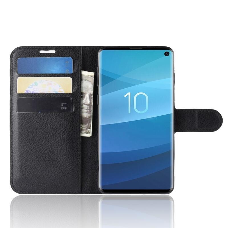 Litchi PU kožené peněženkové pouzdro na mobil Samsung Galaxy S10 - černé