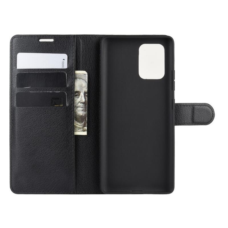 Litchi PU kožené peněženkové pouzdro na mobil Samsung Galaxy S10 Lite - černé