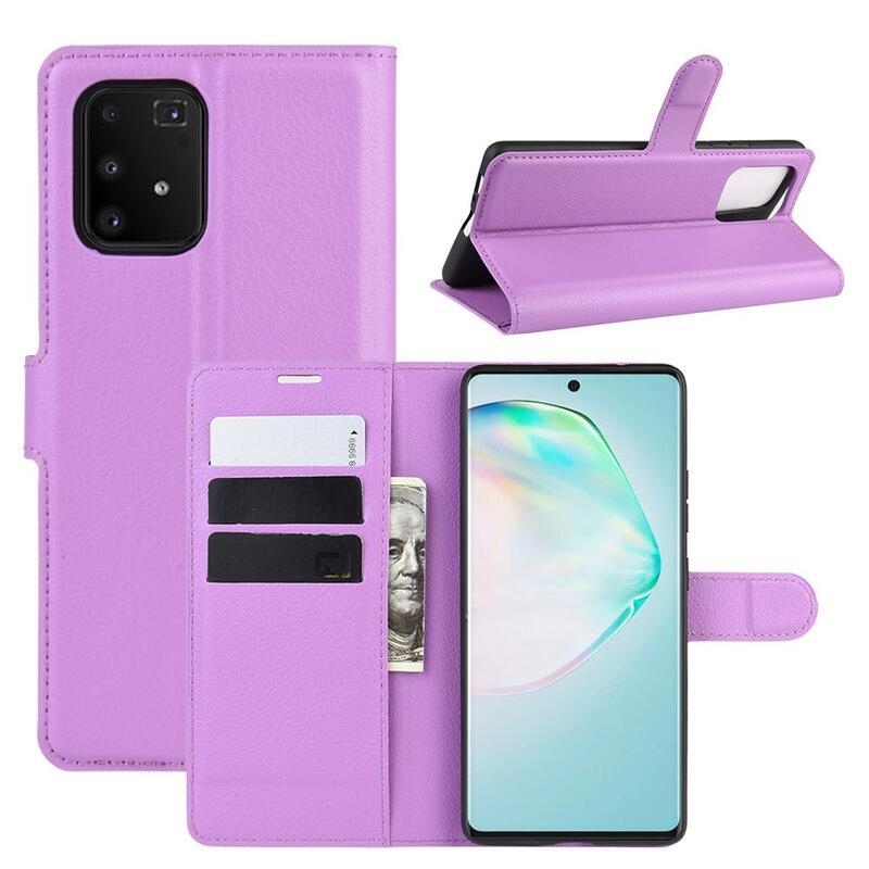 Litchi PU kožené peněženkové pouzdro na mobil Samsung Galaxy S10 Lite - fialové
