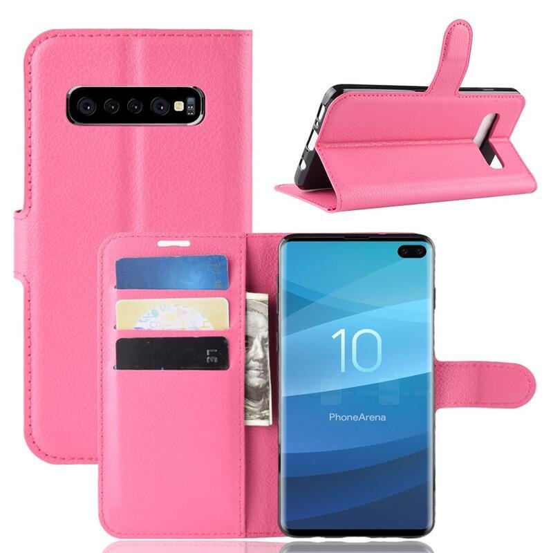 Litchi PU kožené peněženkové pouzdro na mobil Samsung Galaxy S10 plus - rose