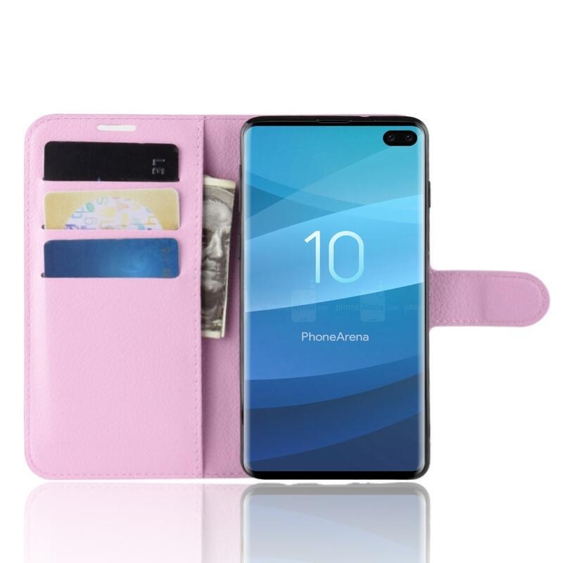 Litchi PU kožené peněženkové pouzdro na mobil Samsung Galaxy S10 plus - růžové