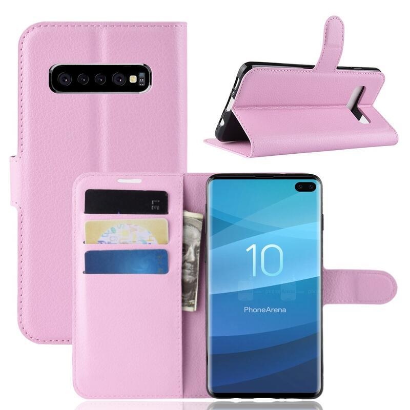 Litchi PU kožené peněženkové pouzdro na mobil Samsung Galaxy S10 plus - růžové