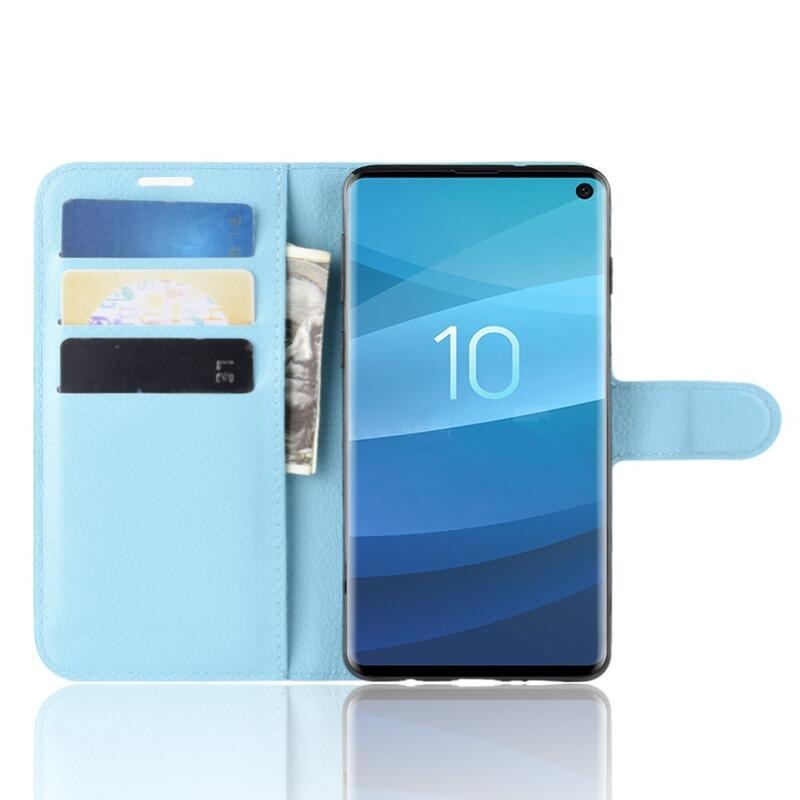 Litchi PU kožené peněženkové pouzdro na mobil Samsung Galaxy S10 - světlemodré