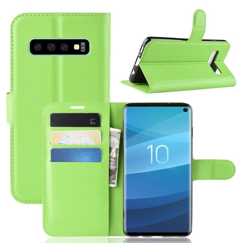 Litchi PU kožené peněženkové pouzdro na mobil Samsung Galaxy S10 - zelené