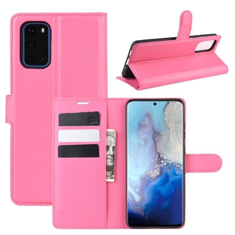 Litchi PU kožené peněženkové pouzdro na mobil Samsung Galaxy S20 - rose