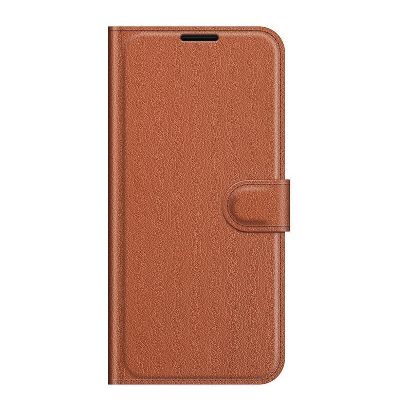 Litchi PU kožené peněženkové pouzdro na mobil Samsung Galaxy S21 FE 5G - hnědé