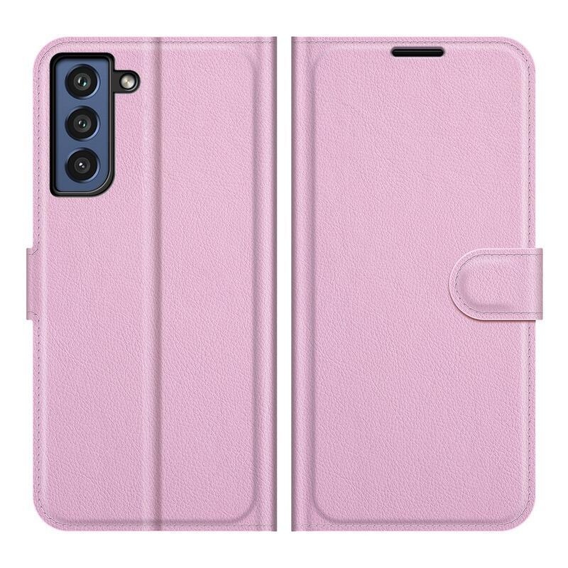 Litchi PU kožené peněženkové pouzdro na mobil Samsung Galaxy S21 FE 5G - růžové