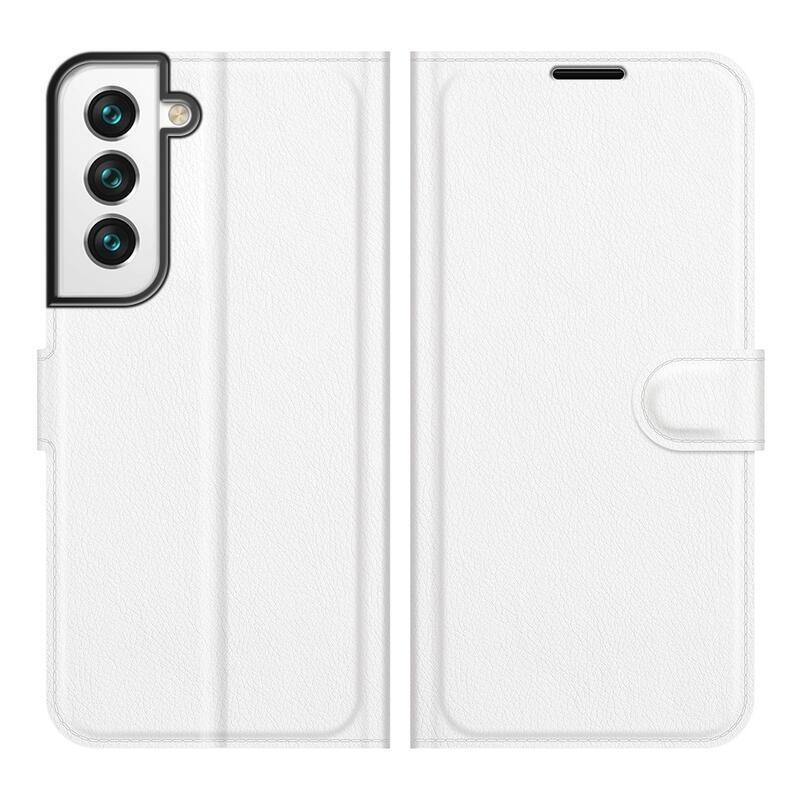 Litchi PU kožené peněženkové pouzdro na mobil Samsung Galaxy S22+ 5G - bílé