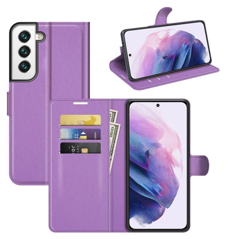 Litchi PU kožené peněženkové pouzdro na mobil Samsung Galaxy S22 5G - fialové