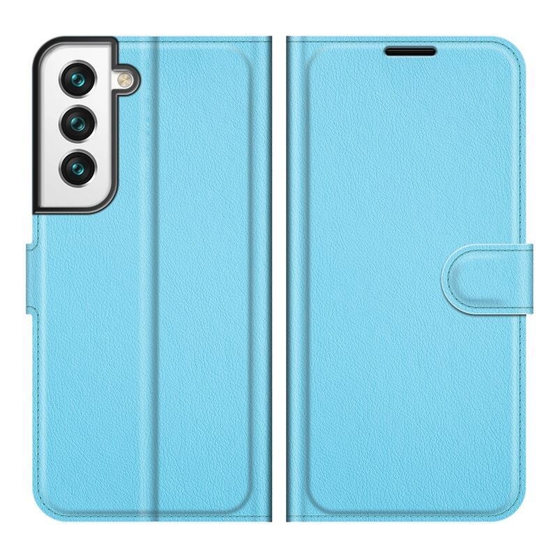 Litchi PU kožené peněženkové pouzdro na mobil Samsung Galaxy S22+ 5G - modré
