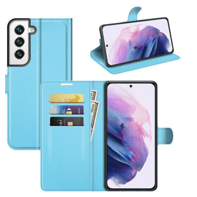 Litchi PU kožené peněženkové pouzdro na mobil Samsung Galaxy S22 5G - modré