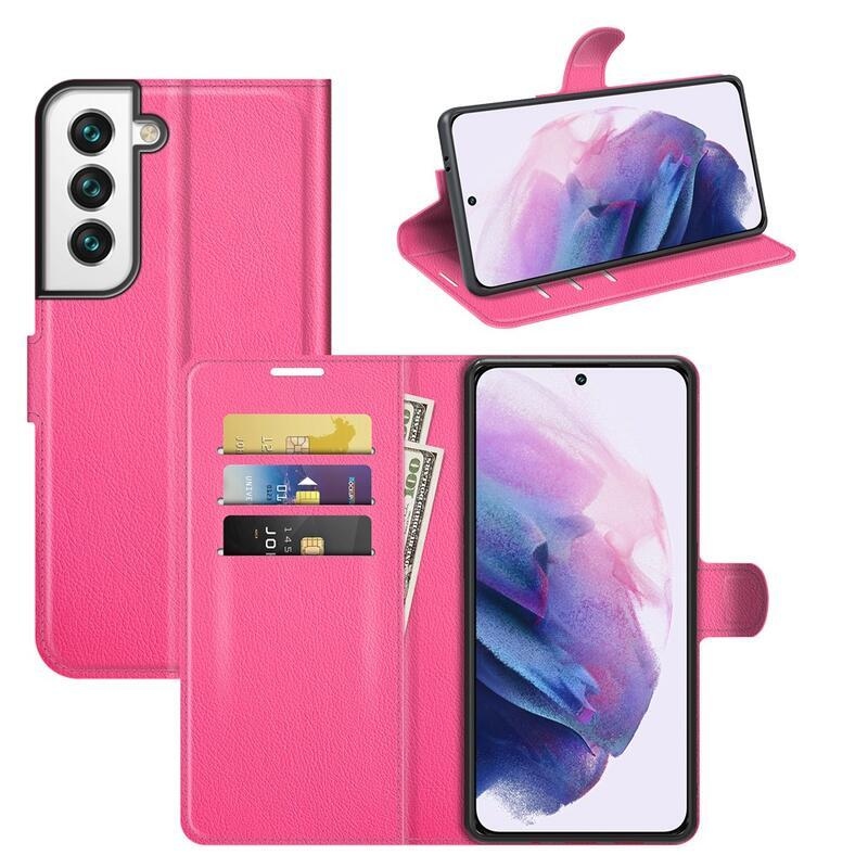 Litchi PU kožené peněženkové pouzdro na mobil Samsung Galaxy S22 5G - rose