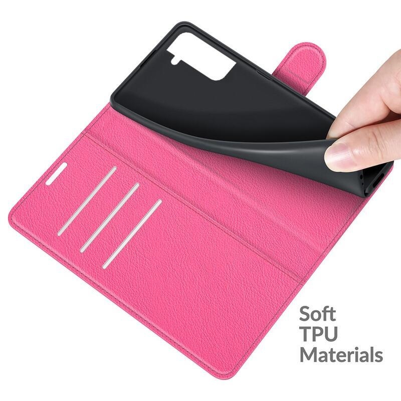 Litchi PU kožené peněženkové pouzdro na mobil Samsung Galaxy S22 5G - rose