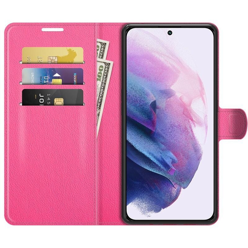 Litchi PU kožené peněženkové pouzdro na mobil Samsung Galaxy S22 5G - rose