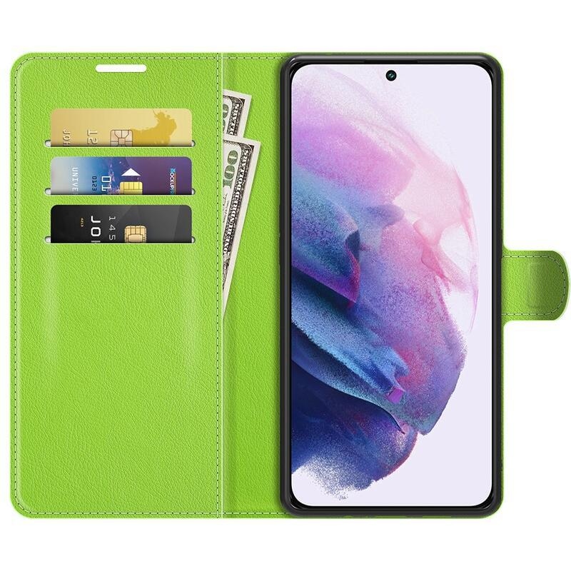 Litchi PU kožené peněženkové pouzdro na mobil Samsung Galaxy S22+ 5G - zelené