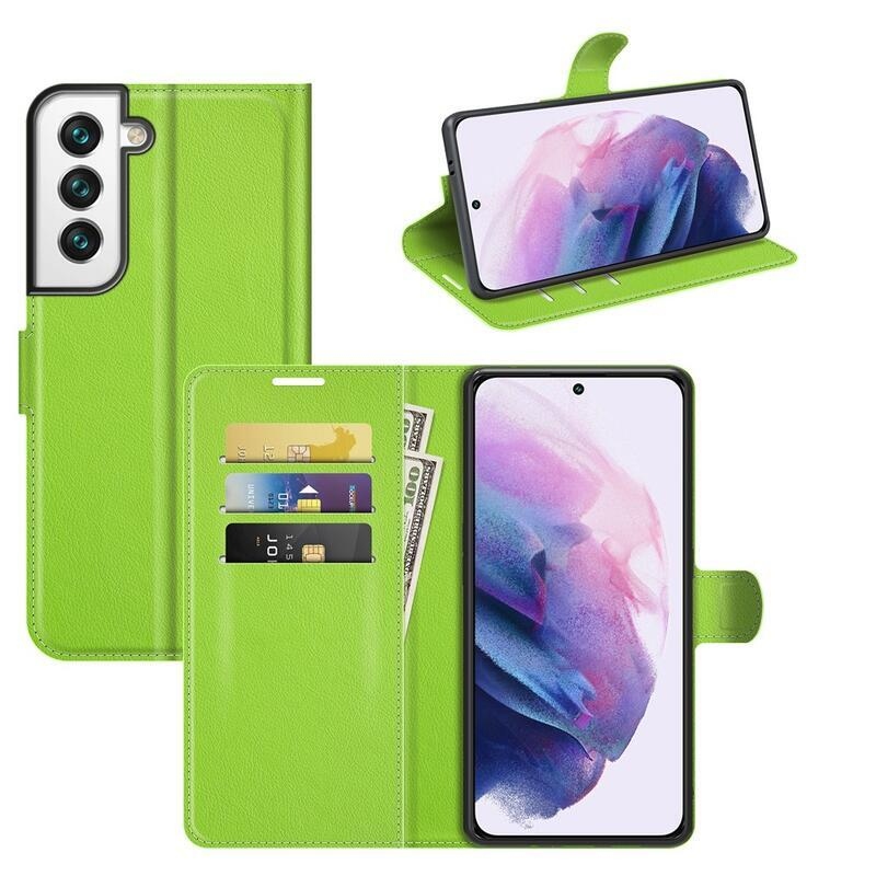 Litchi PU kožené peněženkové pouzdro na mobil Samsung Galaxy S22+ 5G - zelené