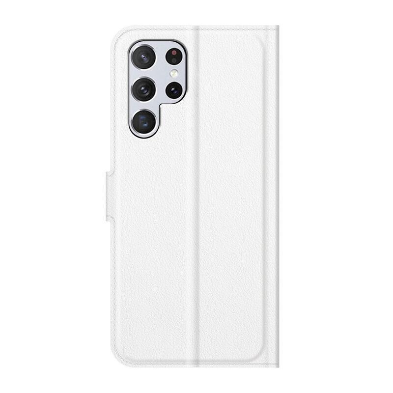 Litchi PU kožené peněženkové pouzdro na mobil Samsung Galaxy S22 Ultra 5G - bílé