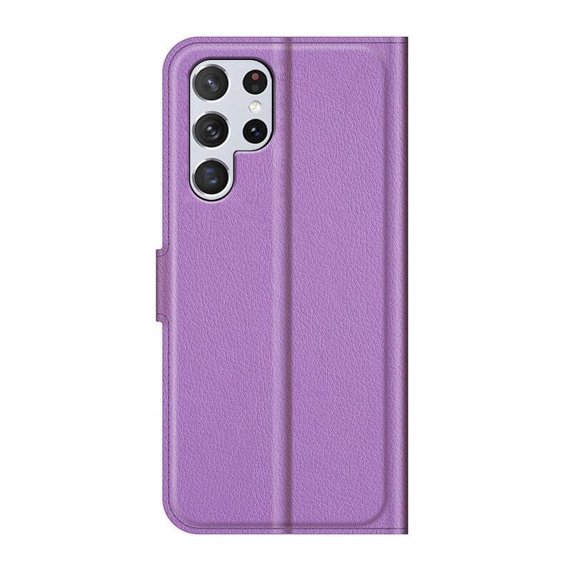 Litchi PU kožené peněženkové pouzdro na mobil Samsung Galaxy S22 Ultra 5G - fialové