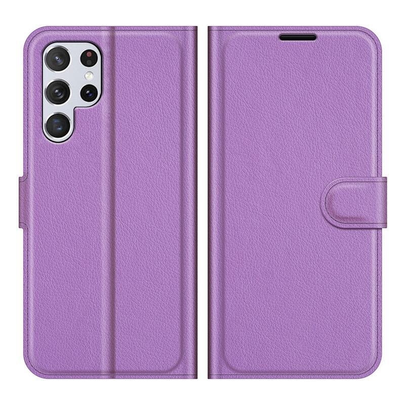 Litchi PU kožené peněženkové pouzdro na mobil Samsung Galaxy S22 Ultra 5G - fialové