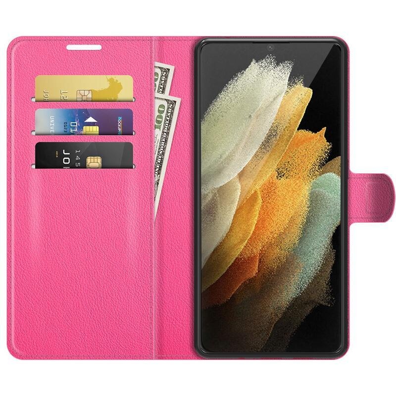 Litchi PU kožené peněženkové pouzdro na mobil Samsung Galaxy S22 Ultra 5G - rose