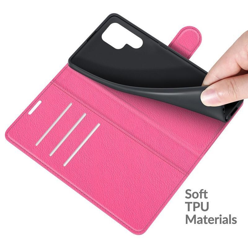 Litchi PU kožené peněženkové pouzdro na mobil Samsung Galaxy S22 Ultra 5G - rose