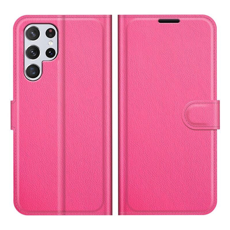 Litchi PU kožené peněženkové pouzdro na mobil Samsung Galaxy S22 Ultra 5G - rose