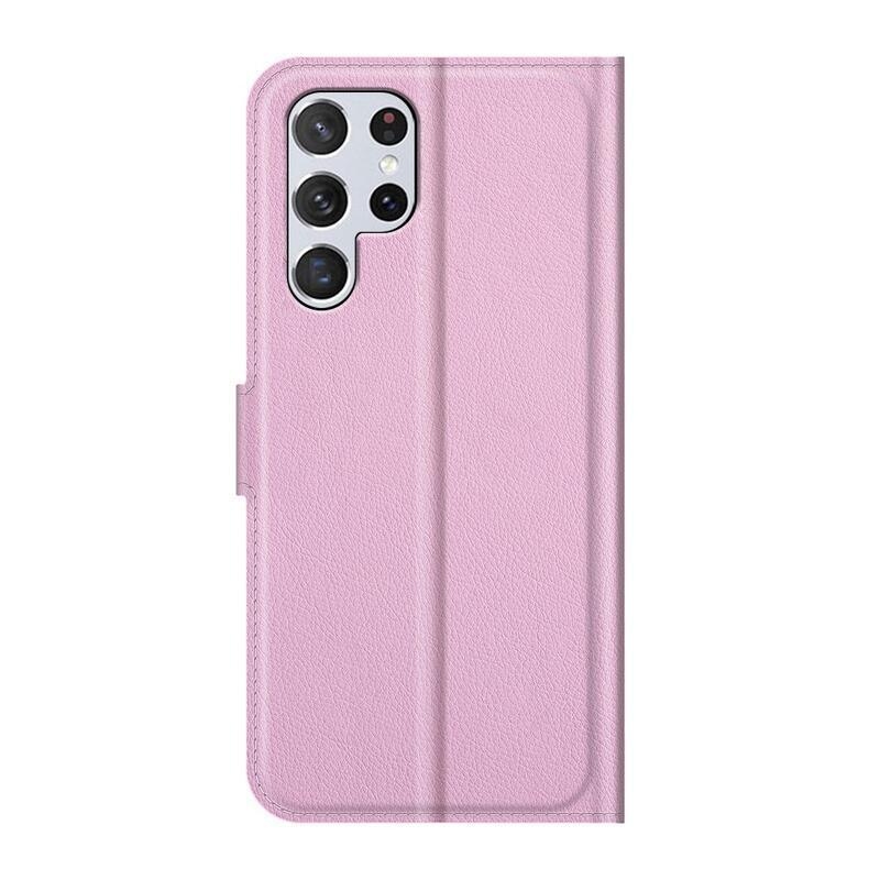 Litchi PU kožené peněženkové pouzdro na mobil Samsung Galaxy S22 Ultra 5G - růžové