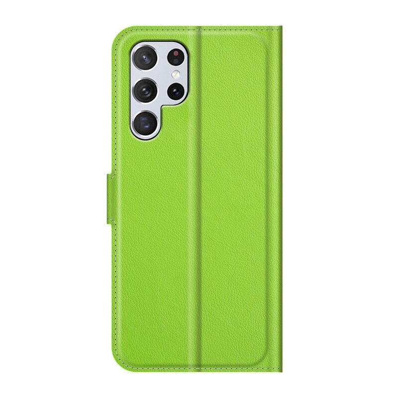 Litchi PU kožené peněženkové pouzdro na mobil Samsung Galaxy S22 Ultra 5G - zelené