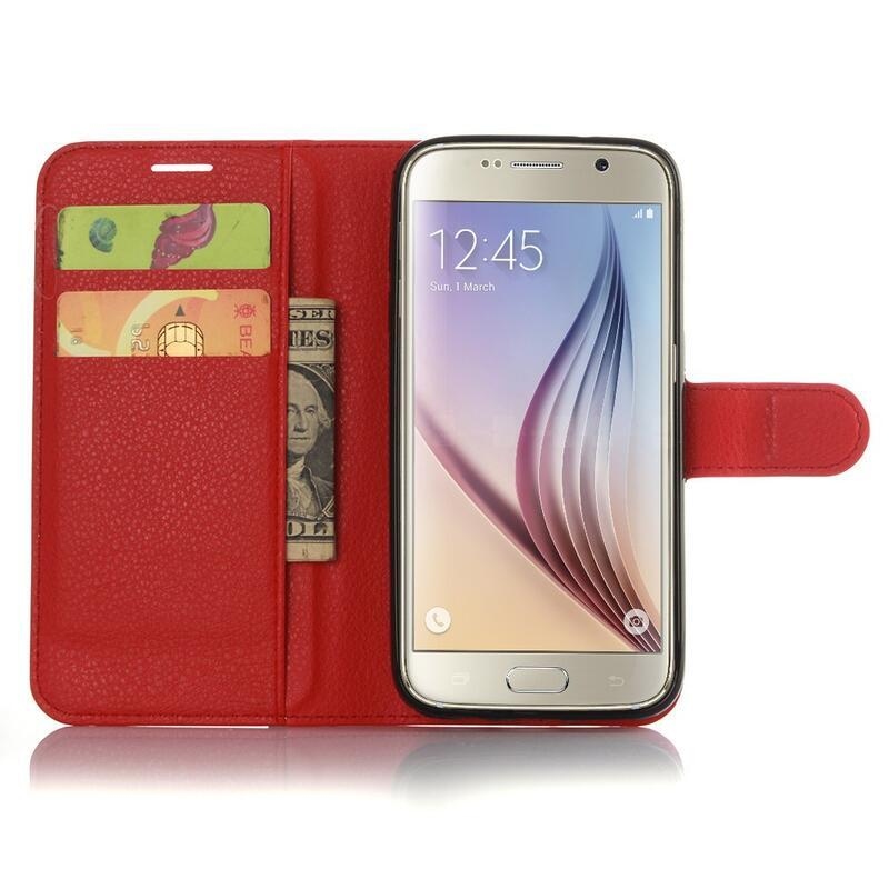 Litchi PU kožené peněženkové pouzdro na mobil Samsung Galaxy S7 - červené