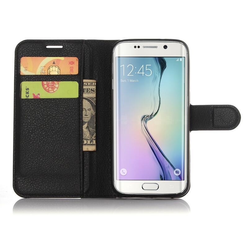 Litchi PU kožené peněženkové pouzdro na mobil Samsung Galaxy S7 Edge - černé