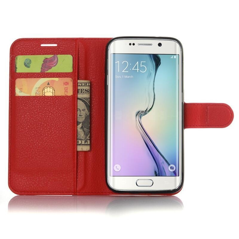 Litchi PU kožené peněženkové pouzdro na mobil Samsung Galaxy S7 Edge - červené