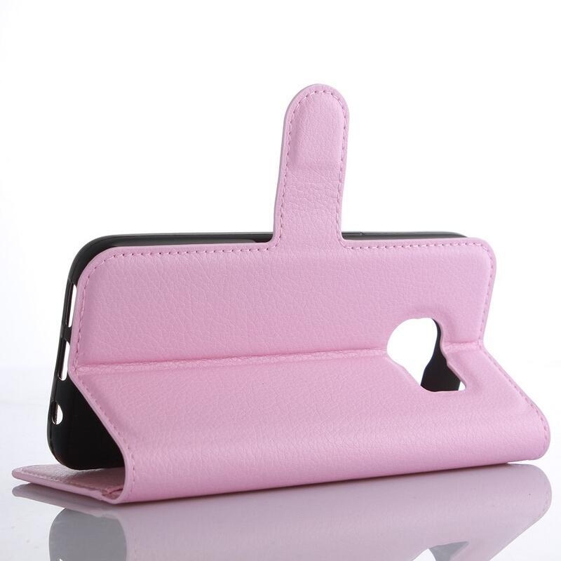 Litchi PU kožené peněženkové pouzdro na mobil Samsung Galaxy S7 Edge - růžové