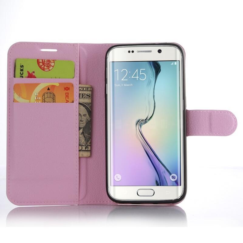Litchi PU kožené peněženkové pouzdro na mobil Samsung Galaxy S7 Edge - růžové
