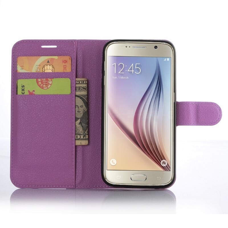 Litchi PU kožené peněženkové pouzdro na mobil Samsung Galaxy S7 - fialové