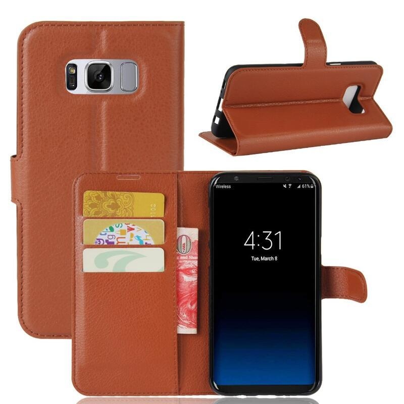 Litchi PU kožené peněženkové pouzdro na mobil Samsung Galaxy S8 - hnědé
