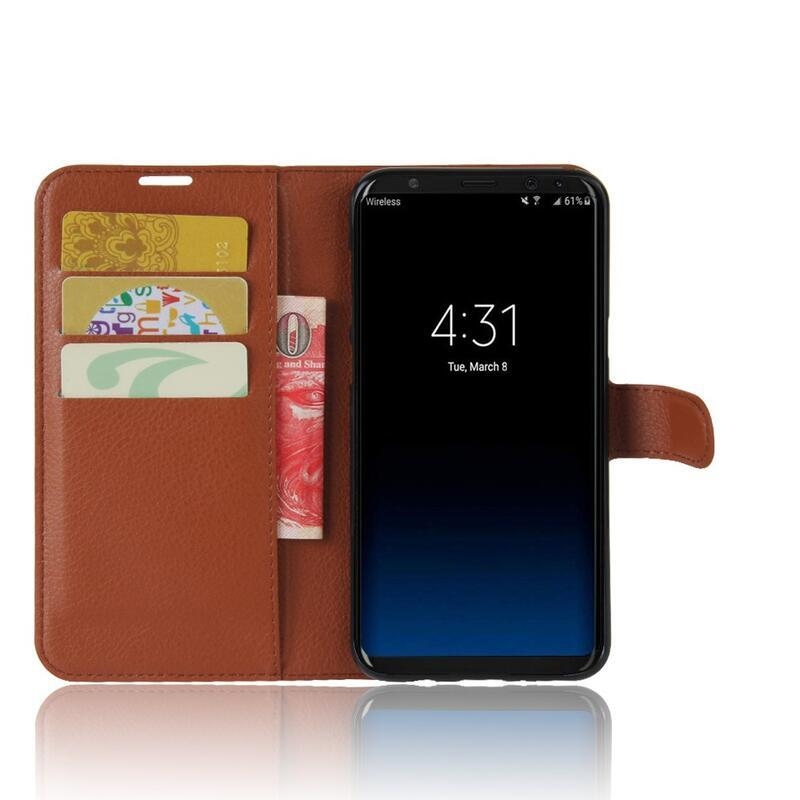 Litchi PU kožené peněženkové pouzdro na mobil Samsung Galaxy S8 - hnědé