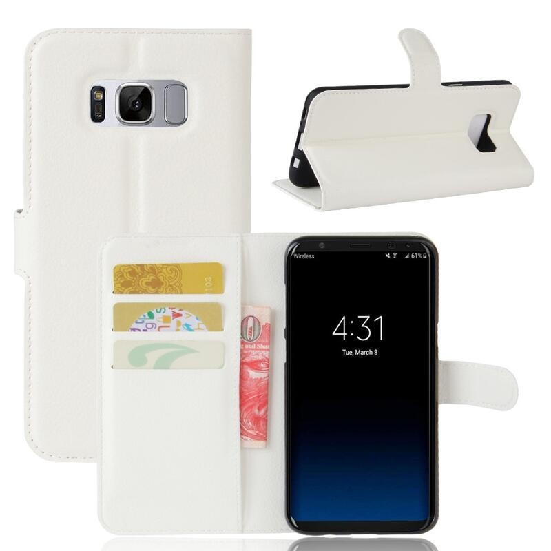 Litchi PU kožené peněženkové pouzdro na mobil Samsung Galaxy S8 Plus - bílé